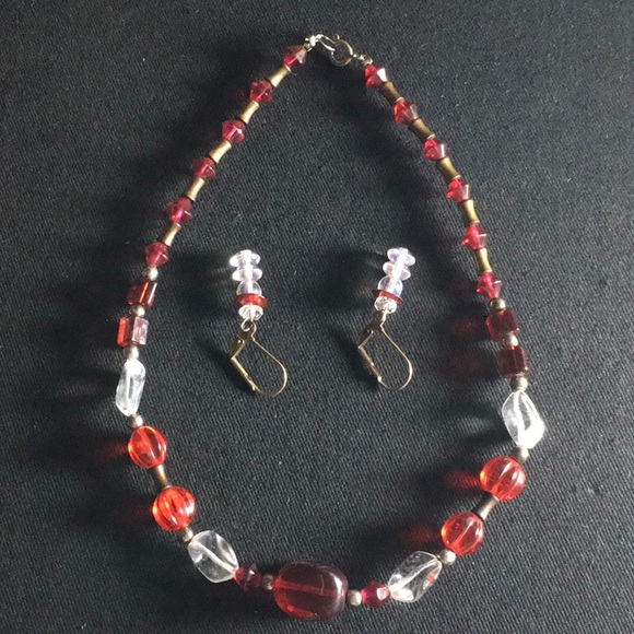 Choker Beaded Necklace & Matching Earrings Handmade Never Worn - Picture 1 of 1